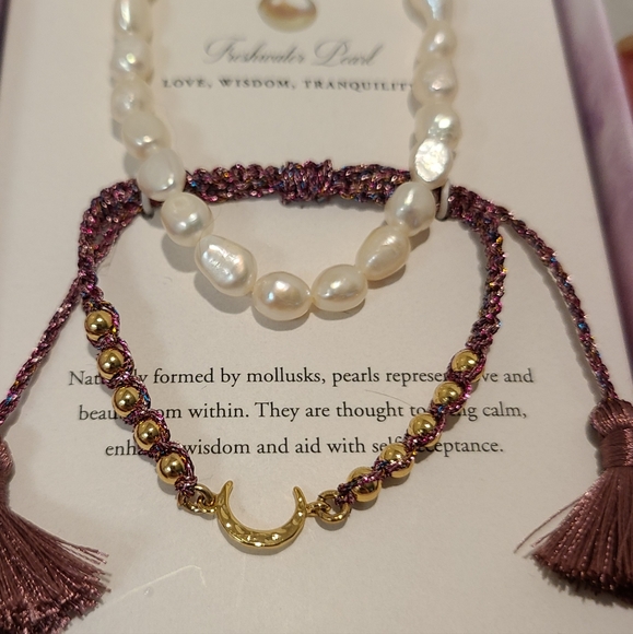 2 PCS LUNA NORTE MOTHER OF PEARL GEMSTONE BRACELETS ONE STRETCH MOTHER OF PEARL - Picture 6 of 11